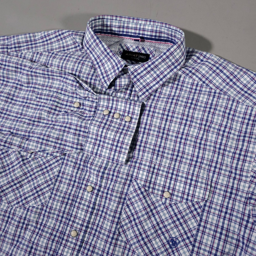 Ariat Pro Series Shirt Mens XXL Blue Plaid Pedra Classic Snap LS Western